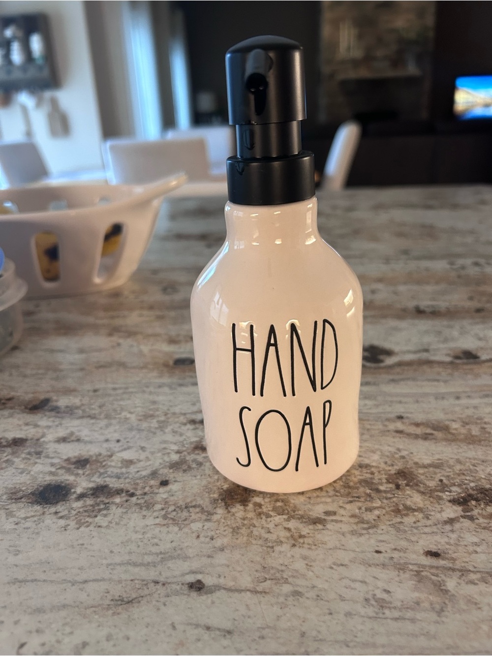 Rae Dunn Cream Hand Soap Dispenser with Black Pump VHTF